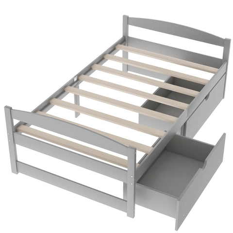 Twin size platform bed, with two drawers, gray