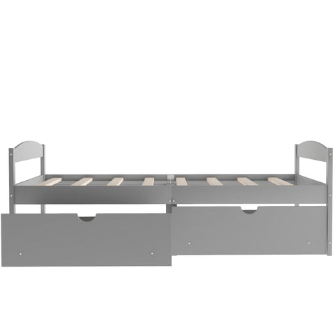 Twin size platform bed, with two drawers, gray