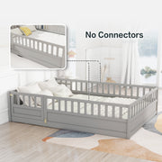 Full size floor bed, children's floor bed frame, Montessori wood floor bed, support Flat noodles gray