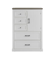 Farmhouse 5 drawer bedroom dressing table, high drawer cabinet white wooden bedroom dressing table.