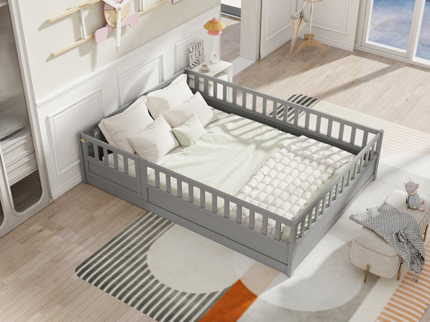 Full size floor bed, children's floor bed frame, Montessori wood floor bed, support Flat noodles gray