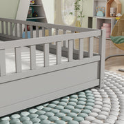 Full size floor bed, children's floor bed frame, Montessori wood floor bed, support Flat noodles gray