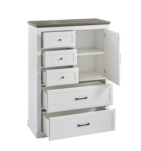 Farmhouse 5 drawer bedroom dressing table, high drawer cabinet white wooden bedroom dressing table.