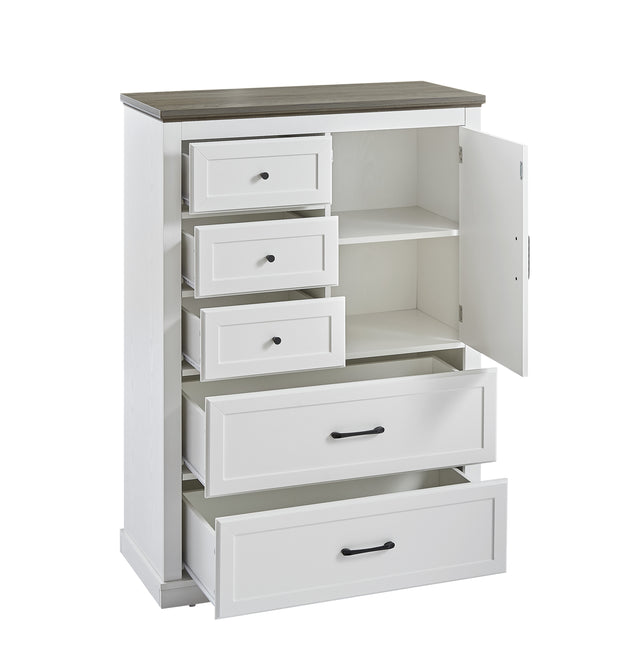 Farmhouse 5 drawer bedroom dressing table, high drawer cabinet white wooden bedroom dressing table.