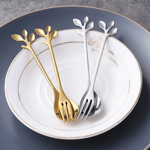 Creative Stainless Steel Spoon Branch Leaves Spoon Fork Coffee Spoon Christmas Gifts Kitchen Accessories Tableware Decoration