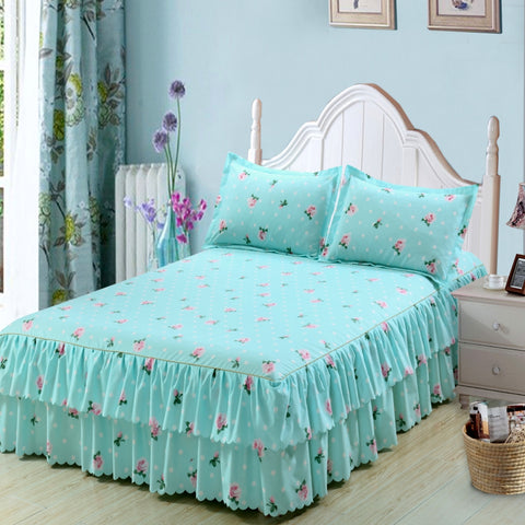 Classic Double Layer Skirt Bedding Set Flower Printing Bed Shirts Bed Linen 3pcs/set Pastoral Bed Sheet Home textile Pillowcase