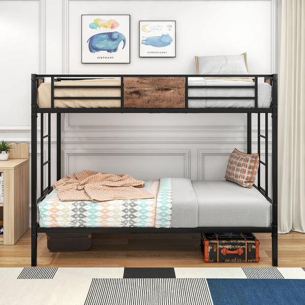 Bunk Bed Twin Over Twin Size Metal Bunk Bed with Ladder and Full-Length Guardrail Metal Bunk Bed Black