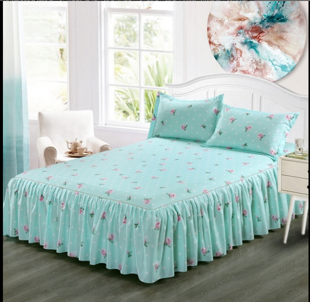 Classic Double Layer Skirt Bedding Set Flower Printing Bed Shirts Bed Linen 3pcs/set Pastoral Bed Sheet Home textile Pillowcase