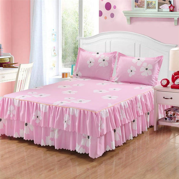 Classic Double Layer Skirt Bedding Set Flower Printing Bed Shirts Bed Linen 3pcs/set Pastoral Bed Sheet Home textile Pillowcase