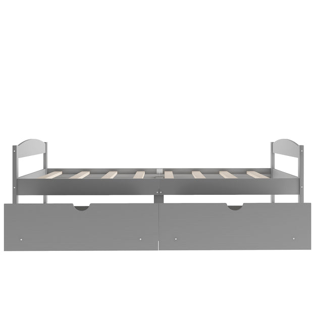 Twin size platform bed, with two drawers, gray