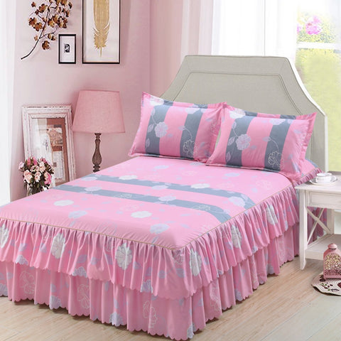 Classic Double Layer Skirt Bedding Set Flower Printing Bed Shirts Bed Linen 3pcs/set Pastoral Bed Sheet Home textile Pillowcase