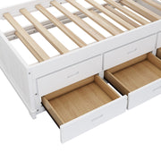 Solid Pine Captain Bookcase Bed with Trundle Bed and 3 Spacious Under Bed Drawers in Casual,Full, White+Walnut