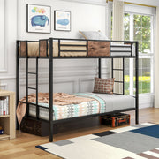 Bunk Bed Twin Over Twin Size Metal Bunk Bed with Ladder and Full-Length Guardrail Metal Bunk Bed Black