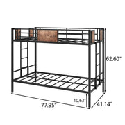 Bunk Bed Twin Over Twin Size Metal Bunk Bed with Ladder and Full-Length Guardrail Metal Bunk Bed Black