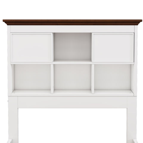 Solid Pine Captain Bookcase Bed with Trundle Bed and 3 Spacious Under Bed Drawers in Casual,Full, White+Walnut